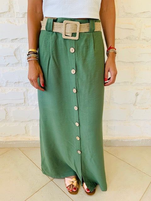 Olive Belted City Skirt