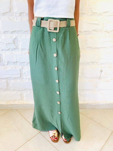 Olive Belted City Skirt