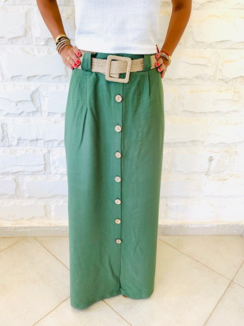 Olive Belted City Skirt