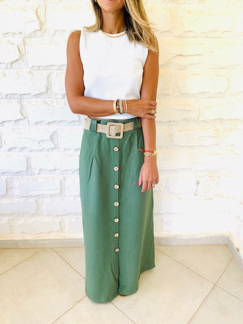 Olive Belted City Skirt