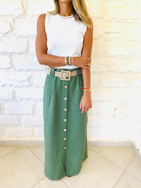 Olive Belted City Skirt