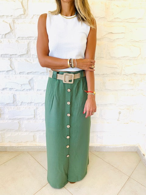 Olive Belted City Skirt
