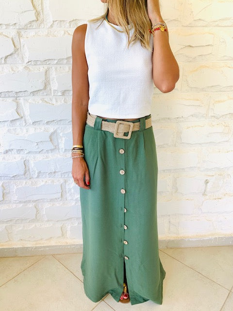 Olive Belted City Skirt
