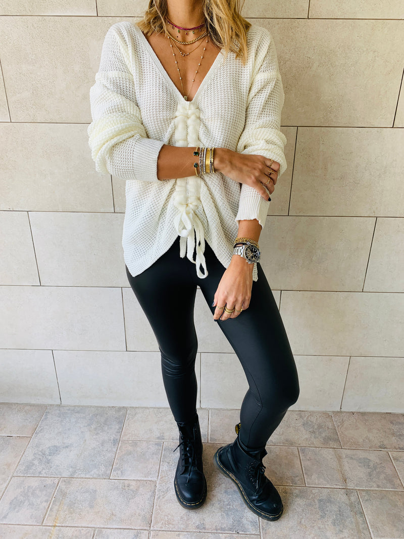 White Front Pull Pullover