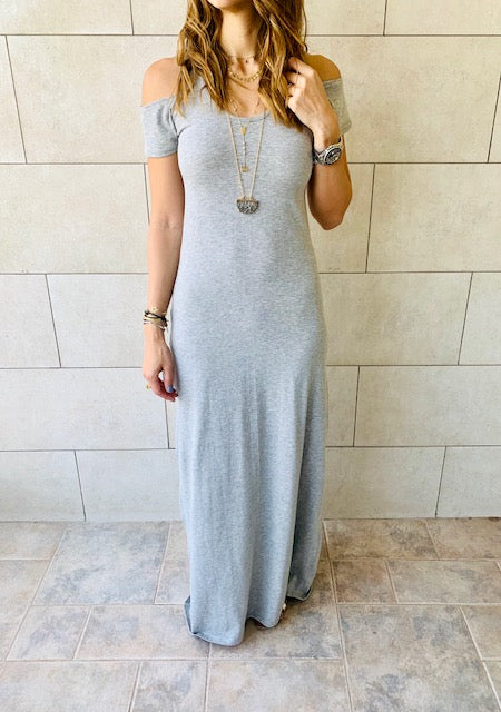 Grey Cold Shoulder Maxi Dress