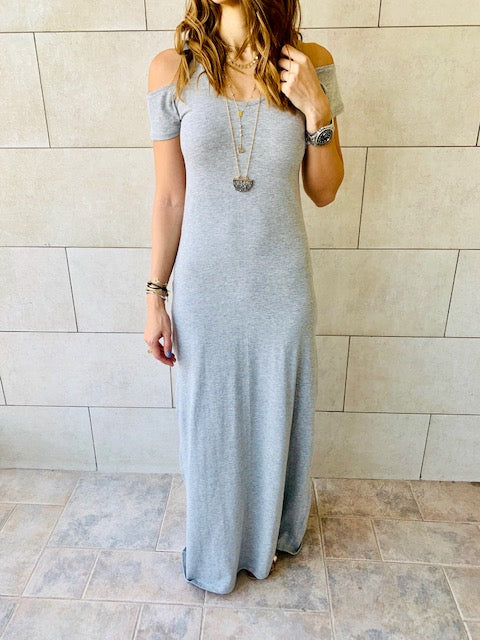 Grey Cold Shoulder Maxi Dress