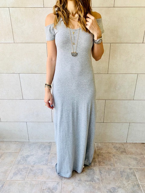 Grey Cold Shoulder Maxi Dress