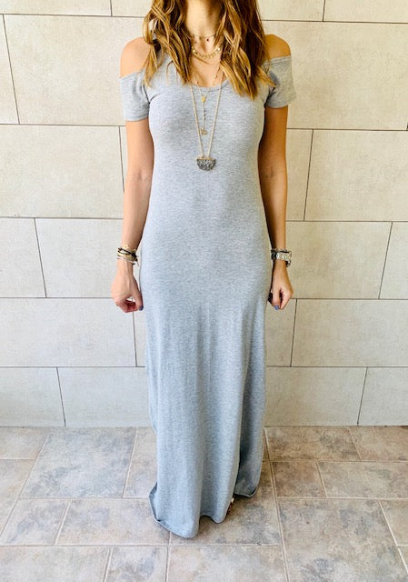 Grey Cold Shoulder Maxi Dress