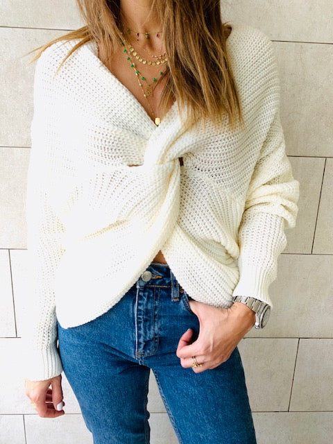 White Cropped Knot Pullover