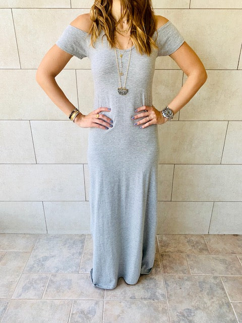 Grey Cold Shoulder Maxi Dress
