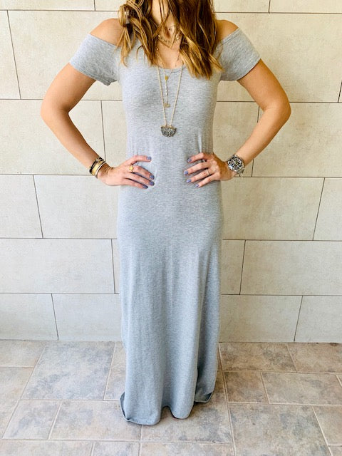 Grey Cold Shoulder Maxi Dress