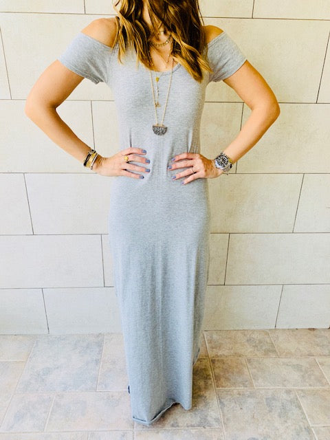 Grey Cold Shoulder Maxi Dress