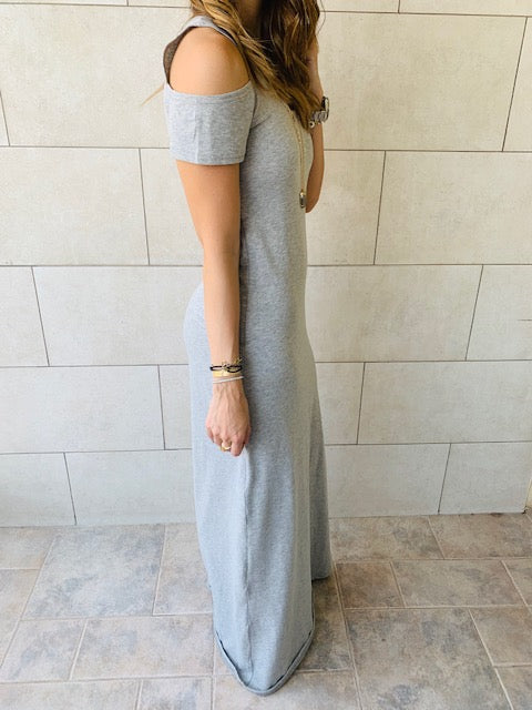 Grey Cold Shoulder Maxi Dress