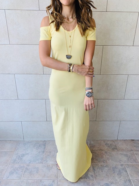 Yellow Cold Shoulder Maxi Dress
