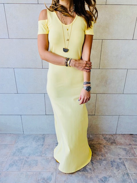 Yellow Cold Shoulder Maxi Dress