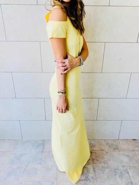 Yellow Cold Shoulder Maxi Dress