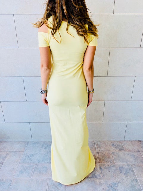 Yellow Cold Shoulder Maxi Dress
