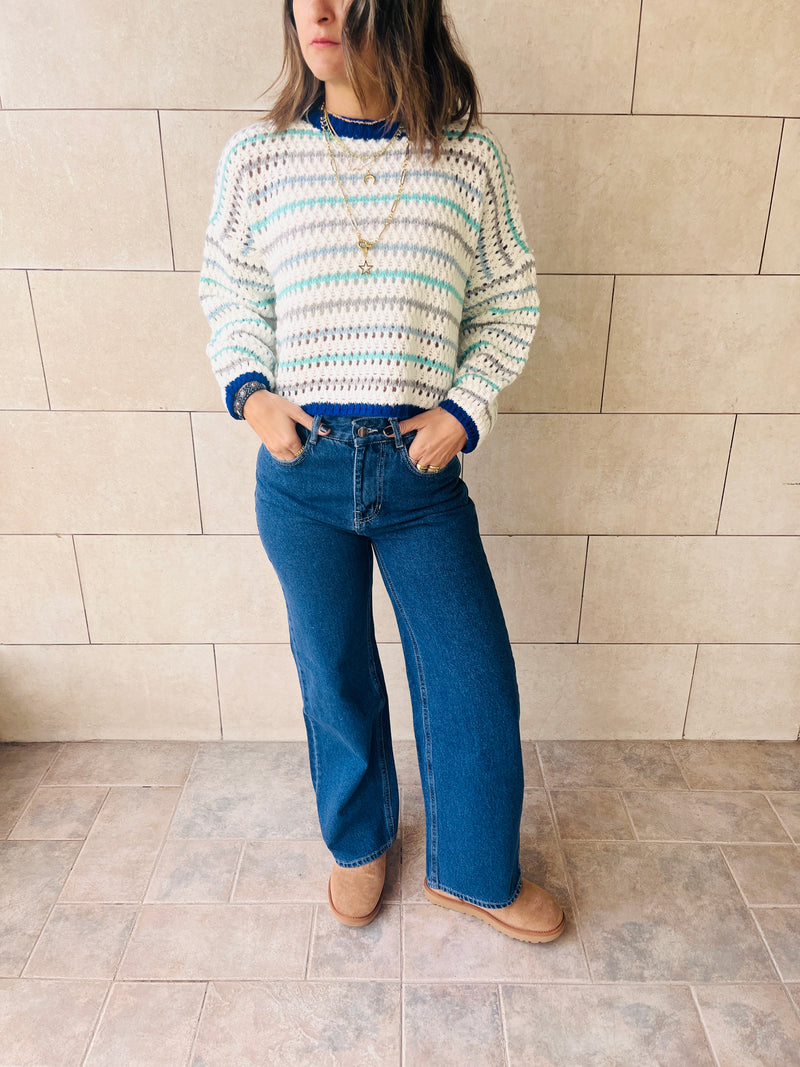 Blue Hello Spring Cropped Knit