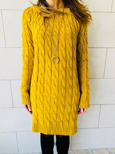 Mustard Braid Knit Dress