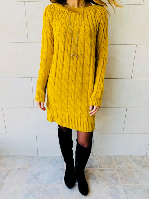 Mustard Braid Knit Dress
