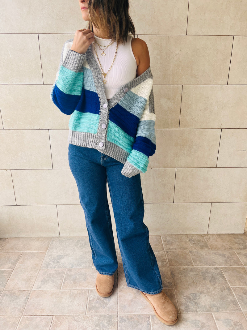 Blue Colorway Cropped Knit Cardi