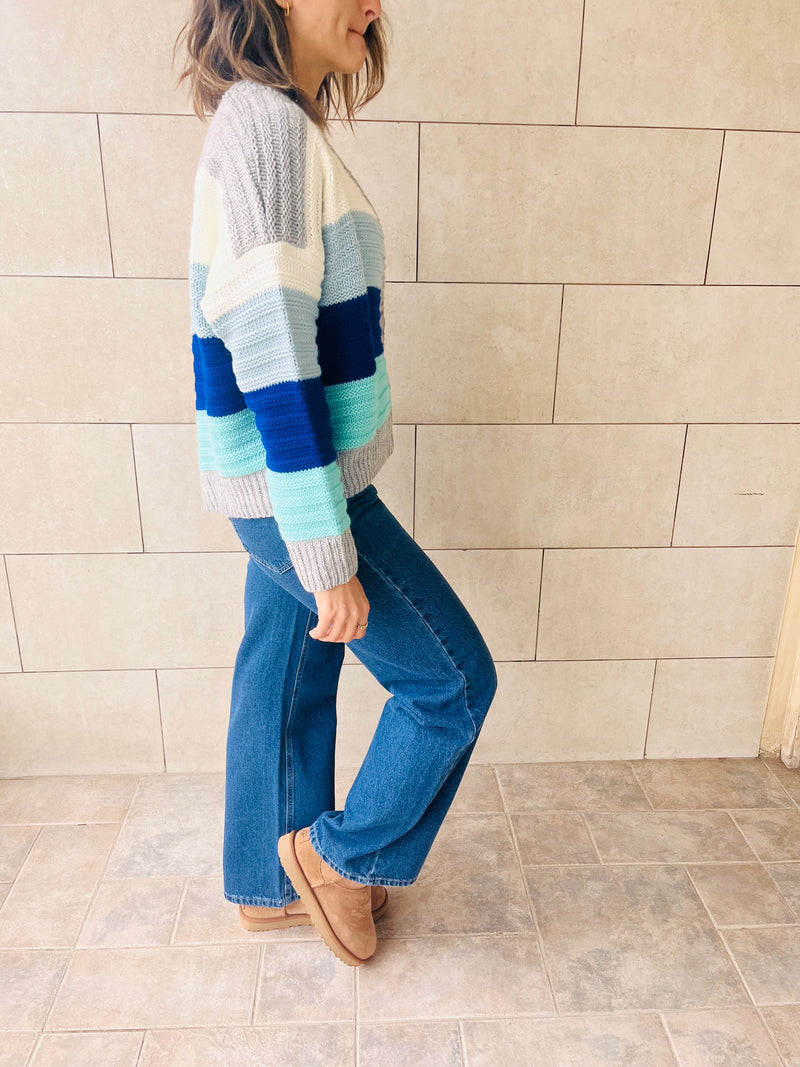 Blue Colorway Cropped Knit Cardi