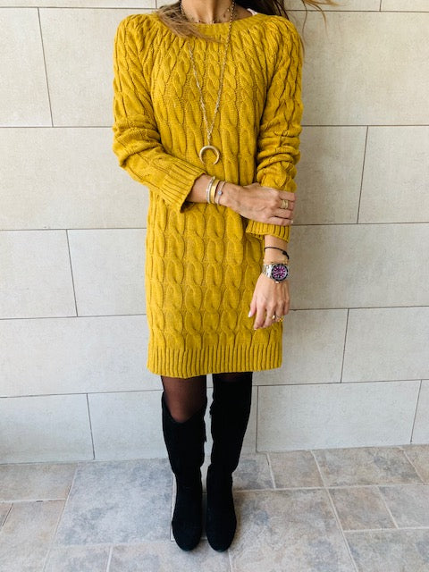 Mustard Braid Knit Dress