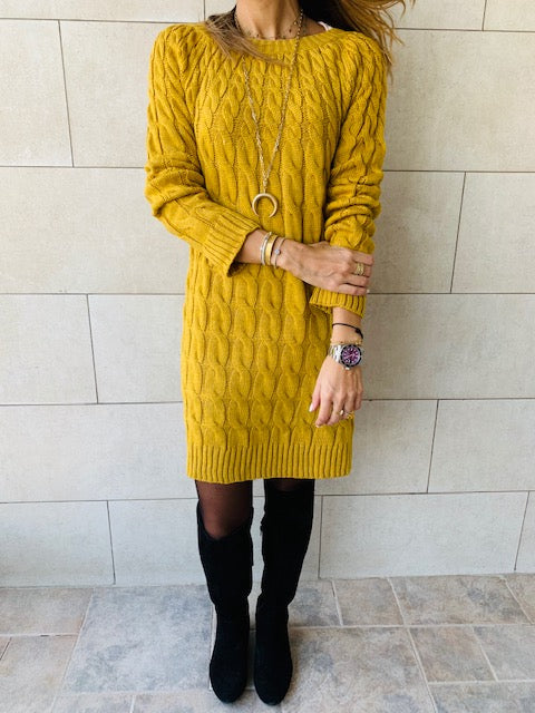 Mustard Braid Knit Dress
