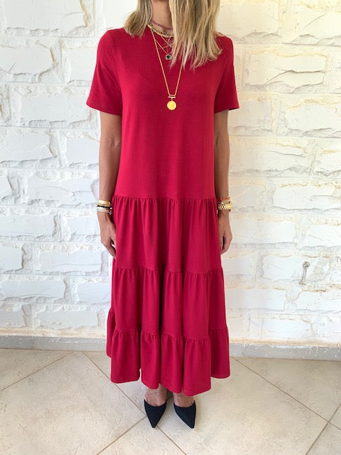 Burgundy Tiered City Dress