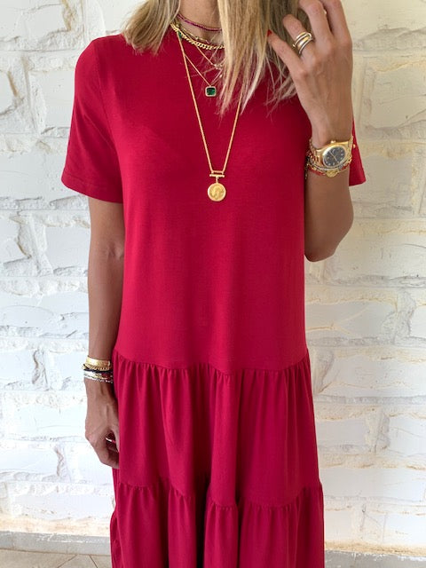 Burgundy Tiered City Dress