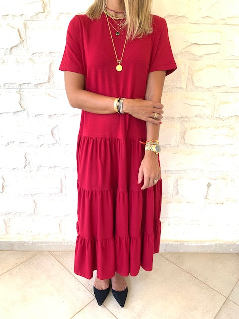 Burgundy Tiered City Dress