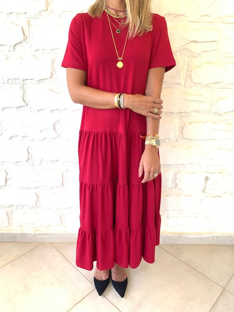 Burgundy Tiered City Dress