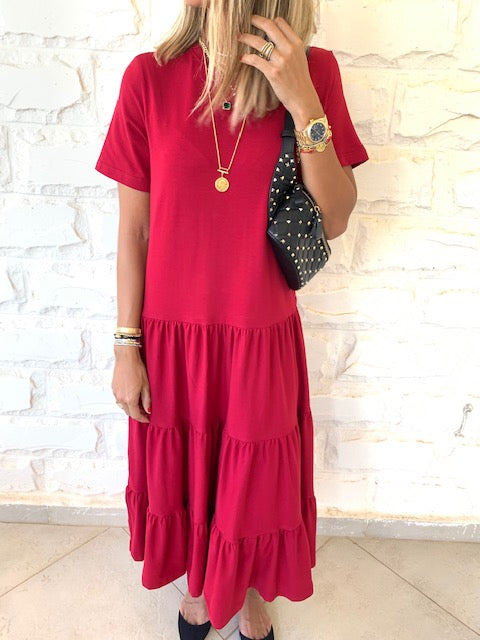 Burgundy Tiered City Dress
