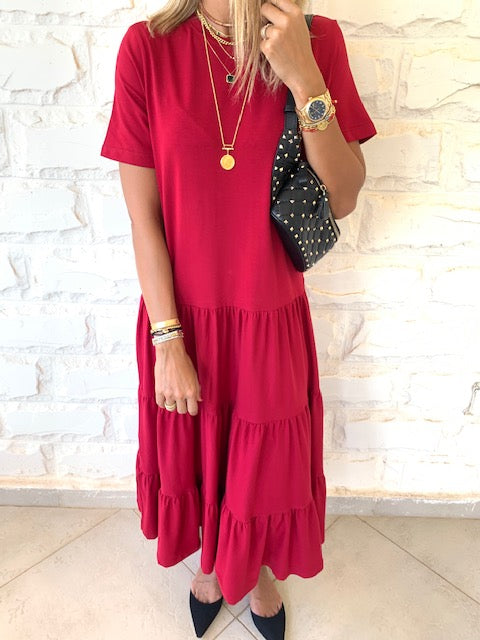 Burgundy Tiered City Dress