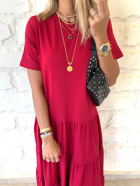 Burgundy Tiered City Dress