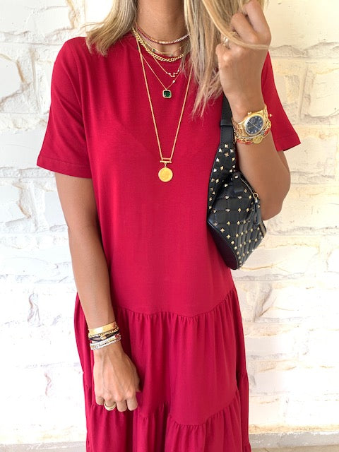 Burgundy Tiered City Dress