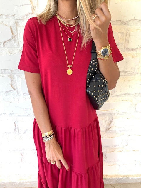 Burgundy Tiered City Dress