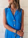 Blue Sleeveless Linen City Dress