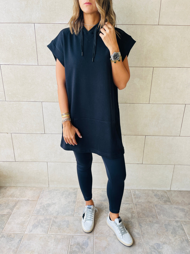 Black Short Sleeve Hoodie