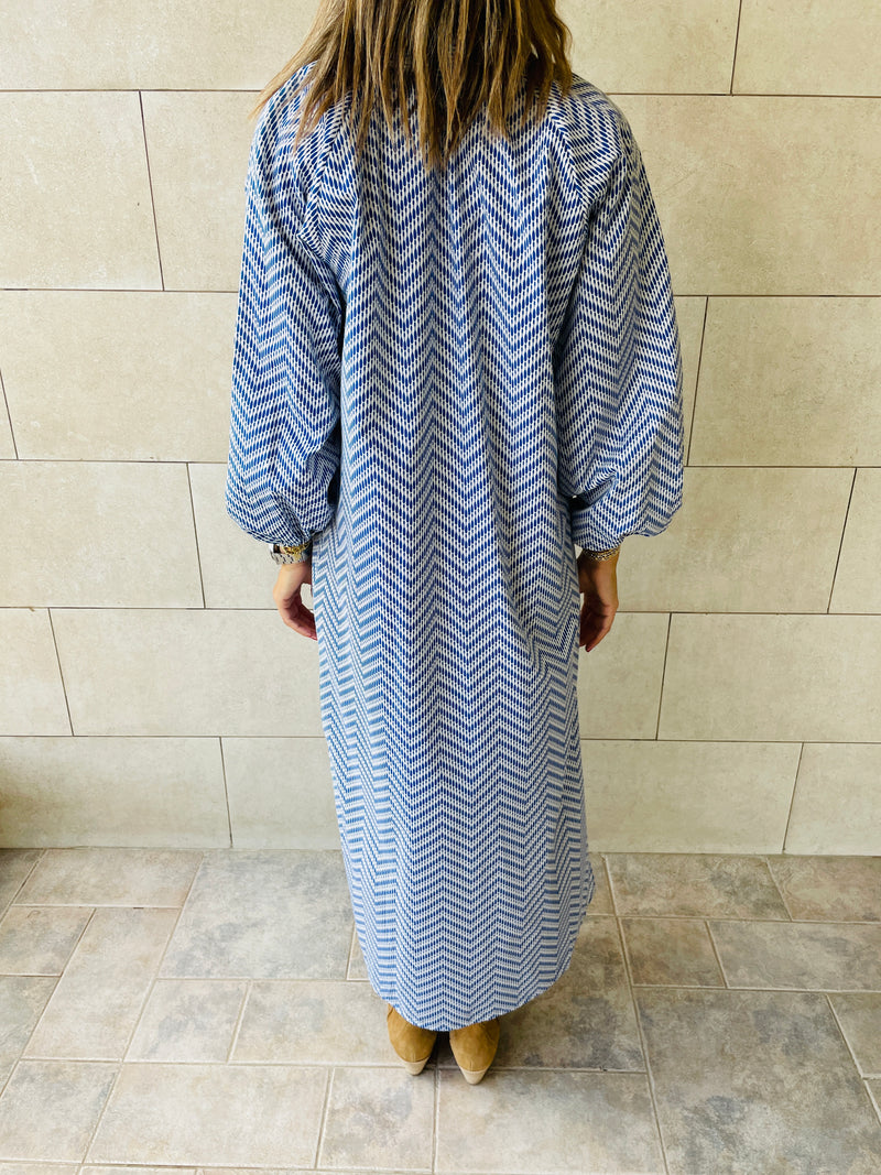 Blue Zigzag Shirt Dress