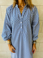 Blue Zigzag Shirt Dress
