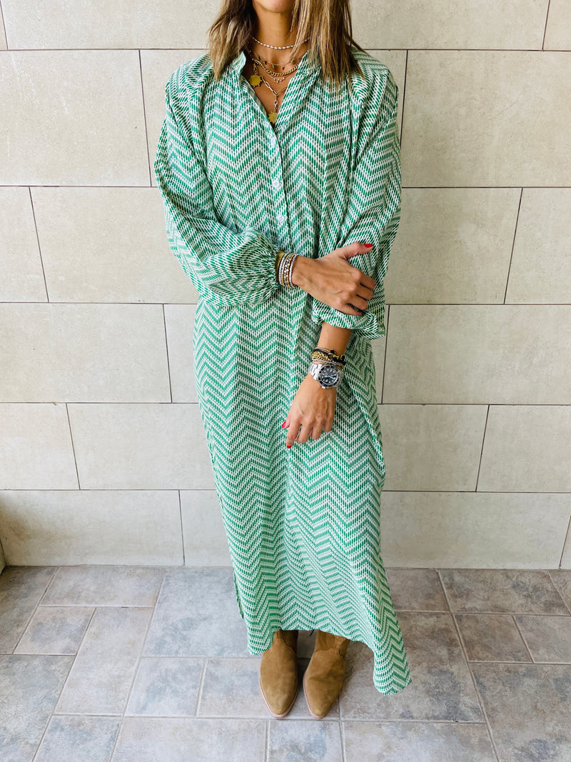 Green Zigzag Shirt Dress