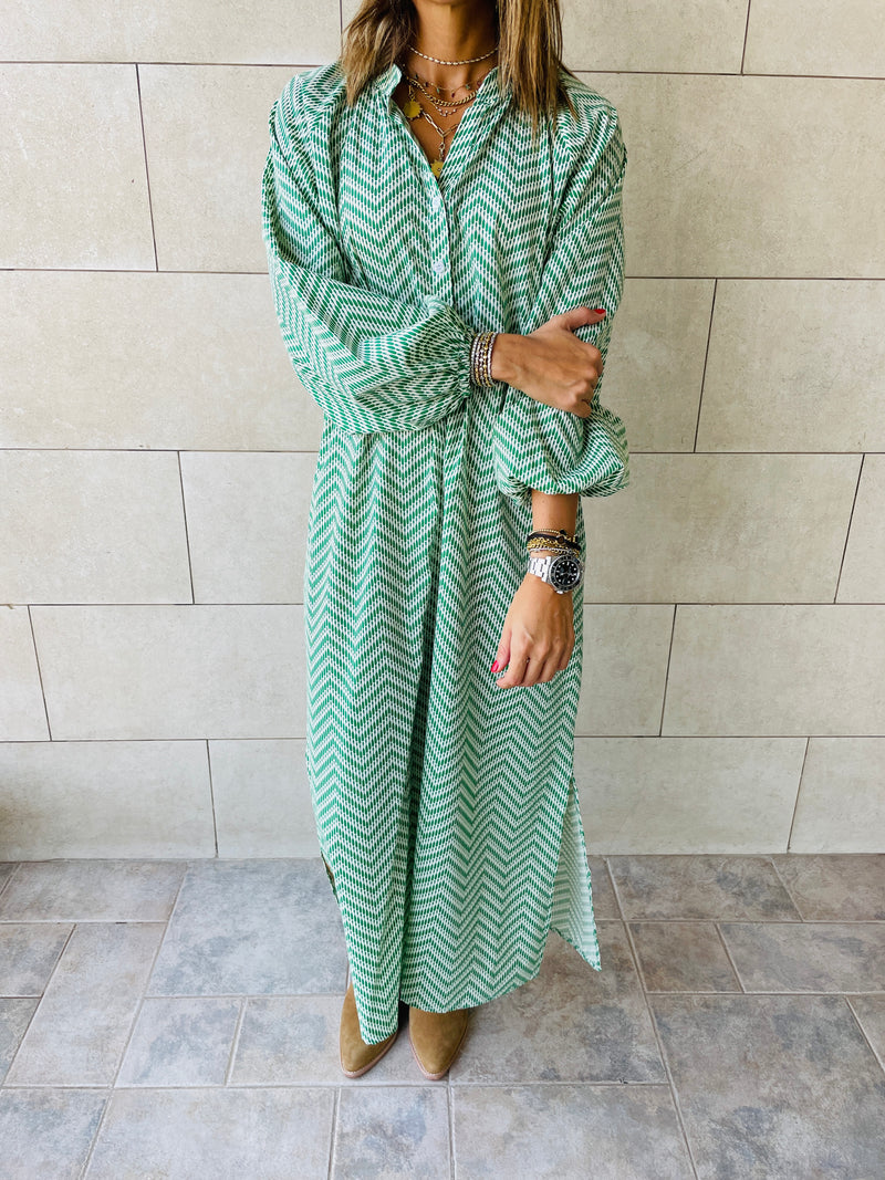 Green Zigzag Shirt Dress