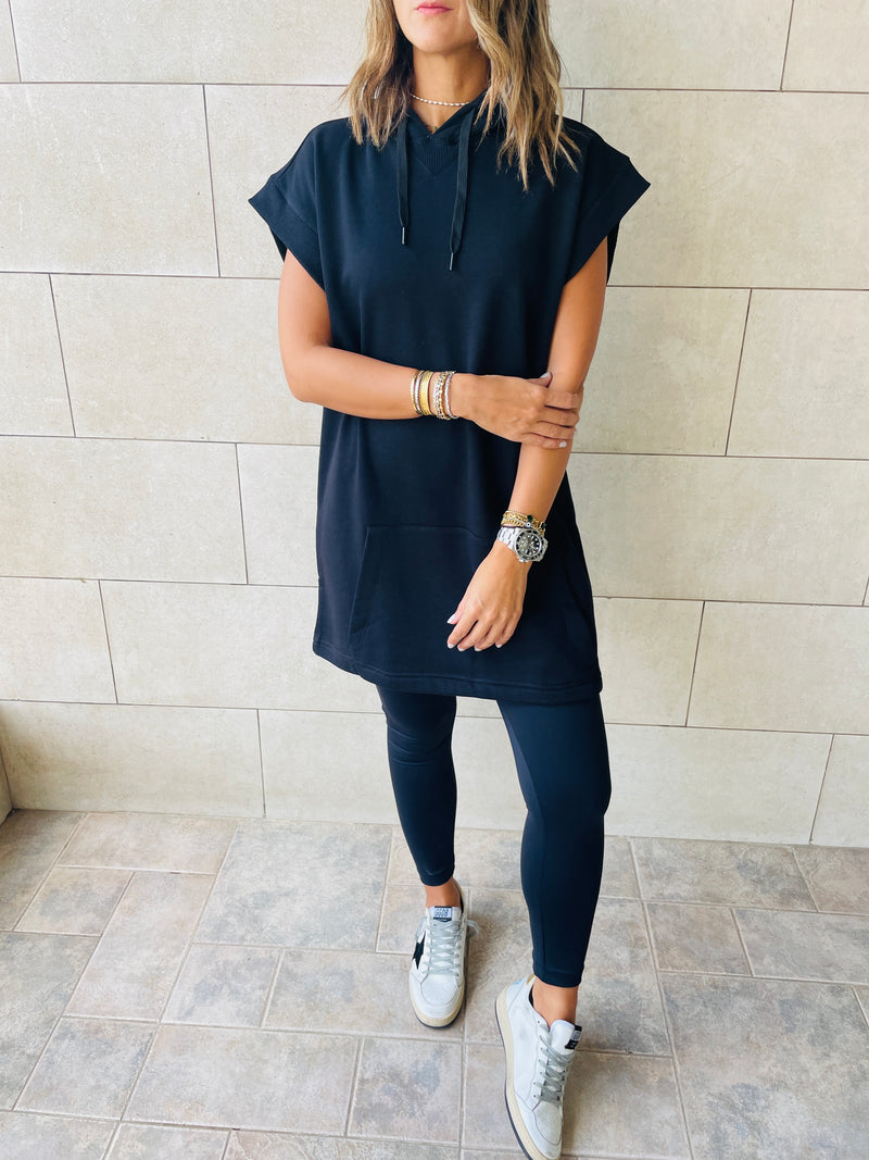 Black Short Sleeve Hoodie