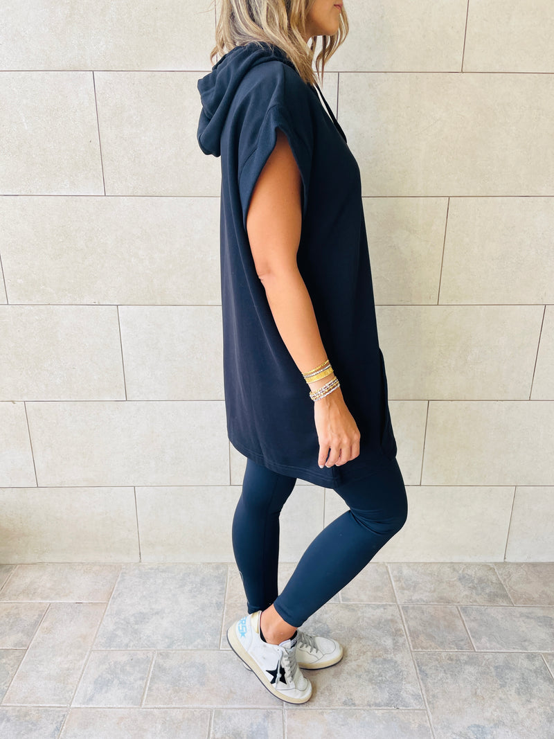Black Short Sleeve Hoodie