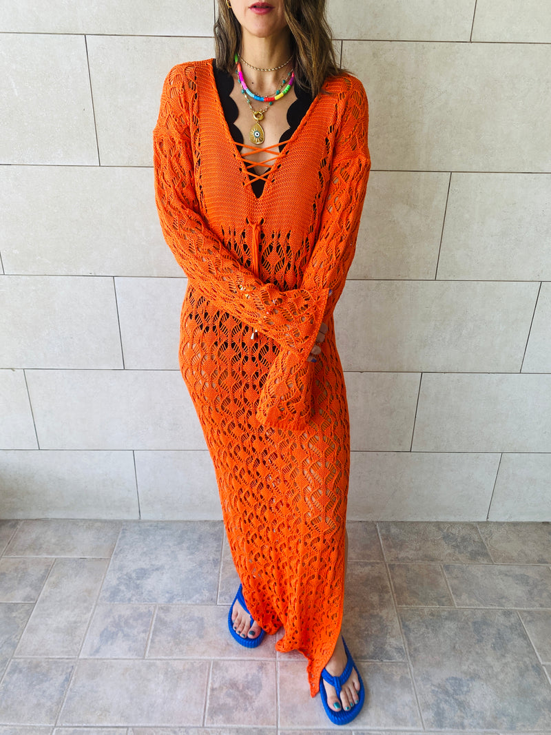 Orange Cross Crochet Dress