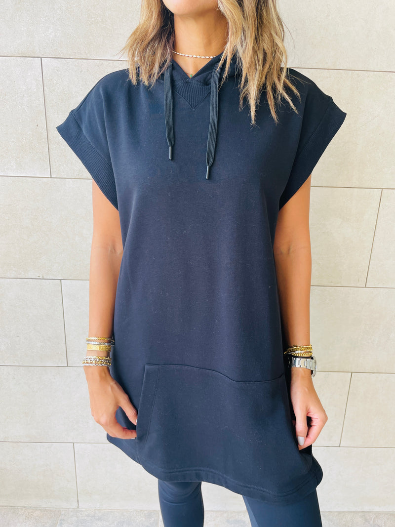 Black Short Sleeve Hoodie
