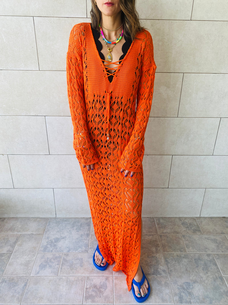 Orange Cross Crochet Dress
