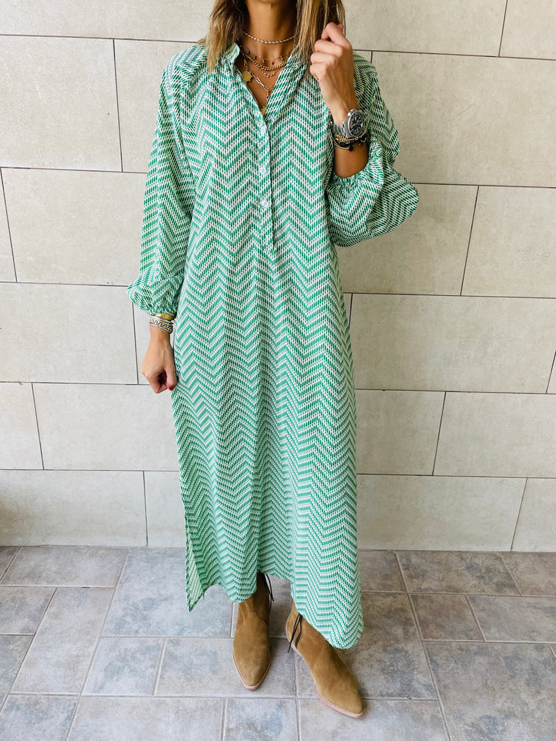 Green Zigzag Shirt Dress