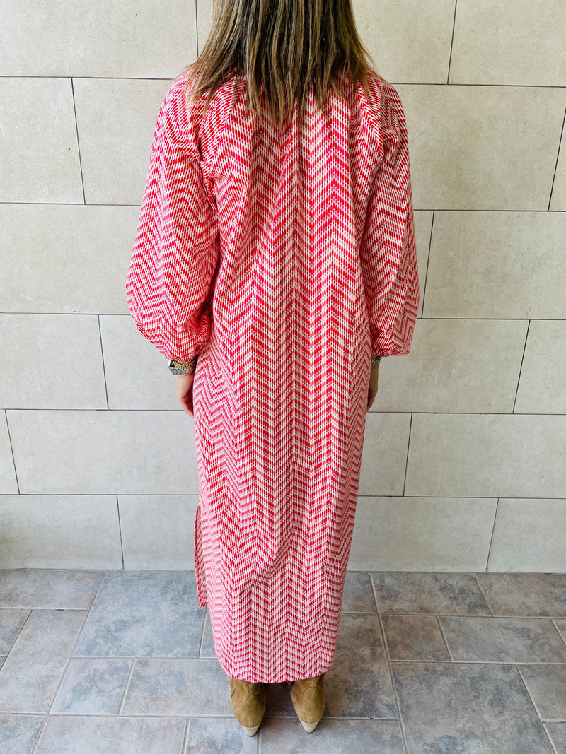 Red Zigzag Shirt Dress